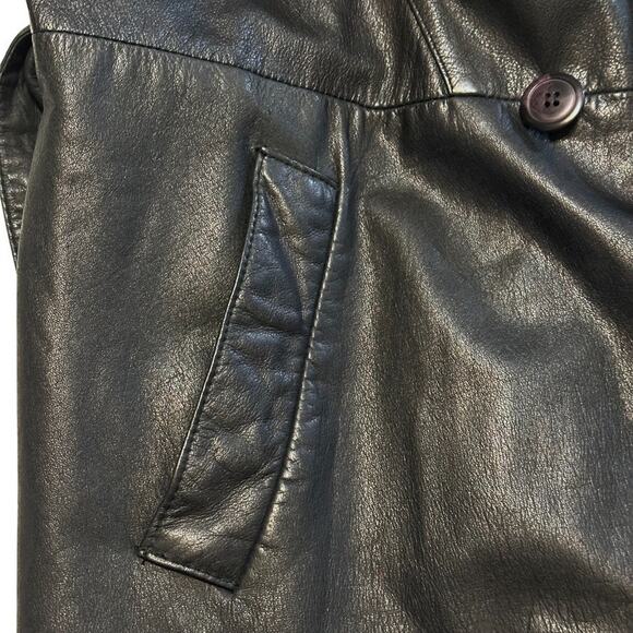 Vintage I.O.U. Leather Collection Black Trench Coat Women's Sz S Belted Duster - Picture 10 of 15